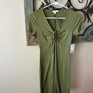 Green Ribbed Tie-Front Dress